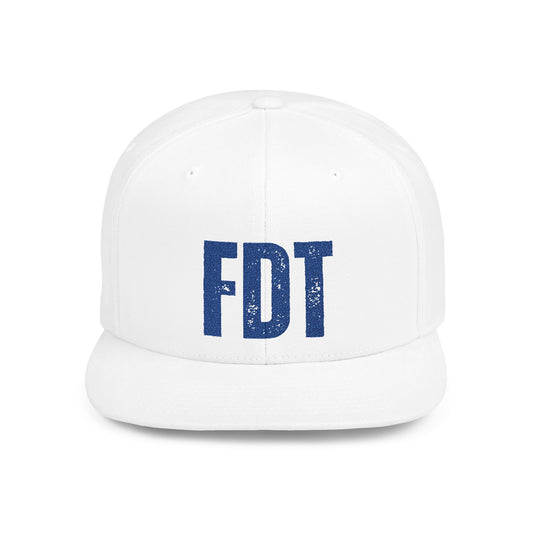 FDT Snapback Hat Political Satire - White with Blue Embroidery